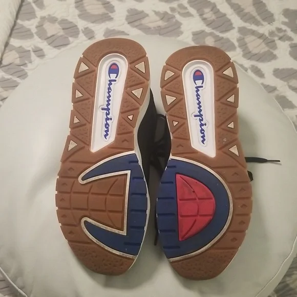 Men's Champion Black Genuine Leather Sneakers with White Rubber Soles; Size 9 - Picture 7 of 10